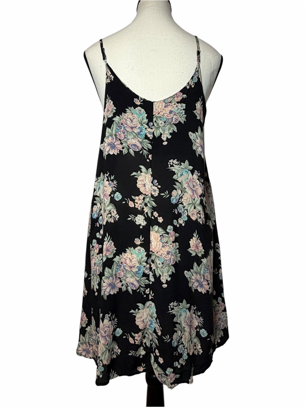 Brandy Melville Gaby Slip dress multi color floral print over black backdrop - Picture 4 of 6